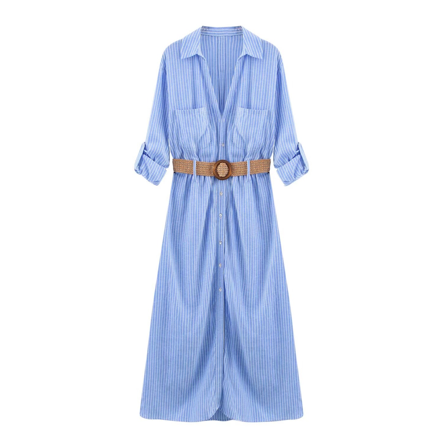 Women's 2025 fashion chic retro women's dress with belt midi skirt