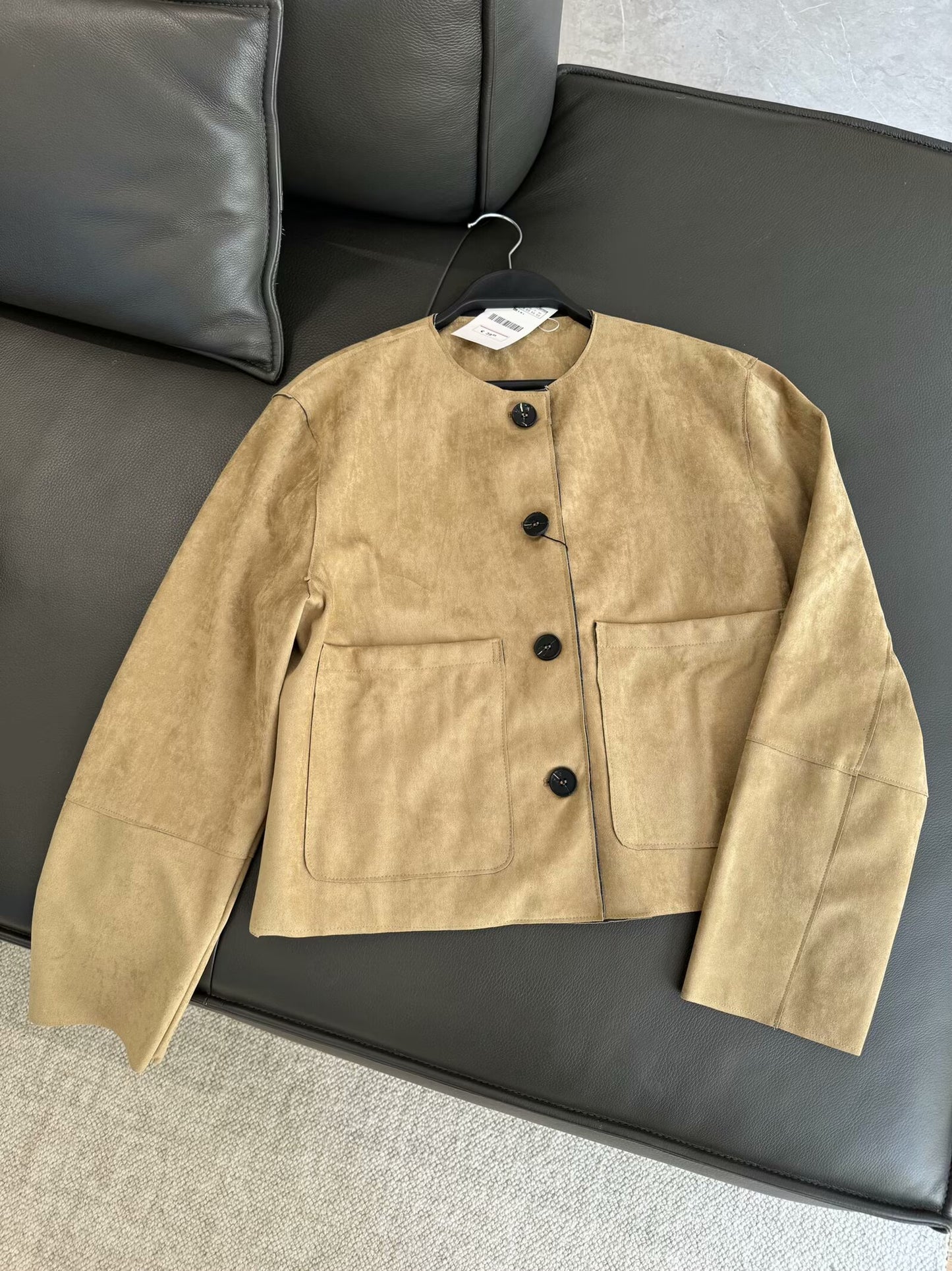 Women's 2025 new Fashion suede texture casual single breasted O Neck jacket coat retro long sleeved pocket women's coat chic top