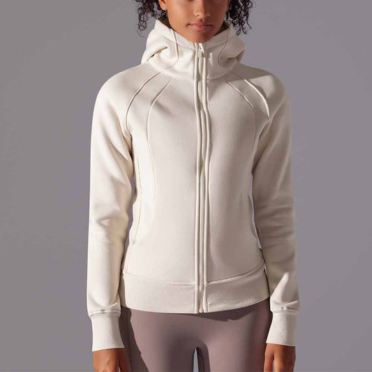 Women's New Solid Color Outdoor Leisure Yoga Training Fitness Jacket Thickened Warm Hooded Sports Coat.