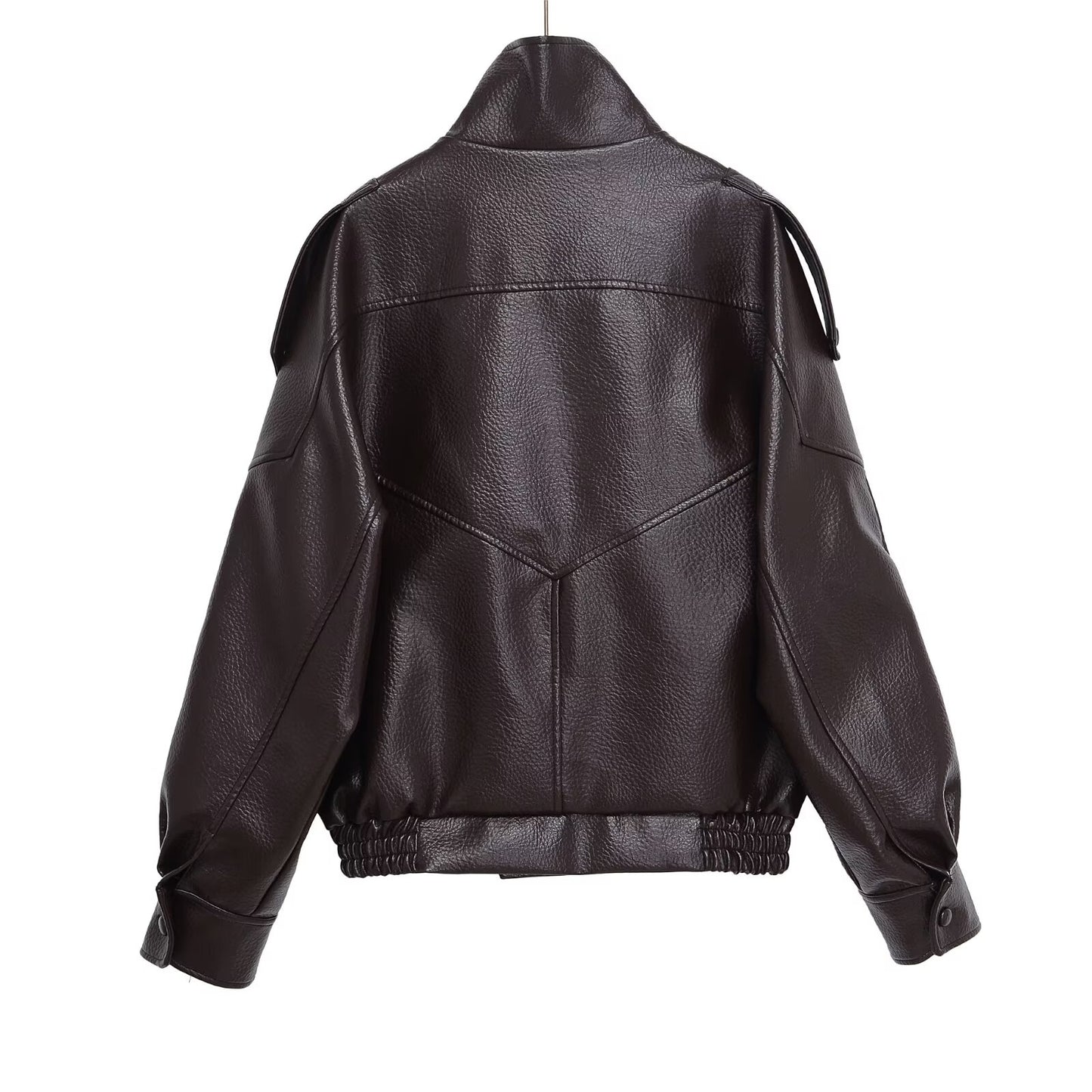 Women's casual stand collar Faux Leather jacket Coat