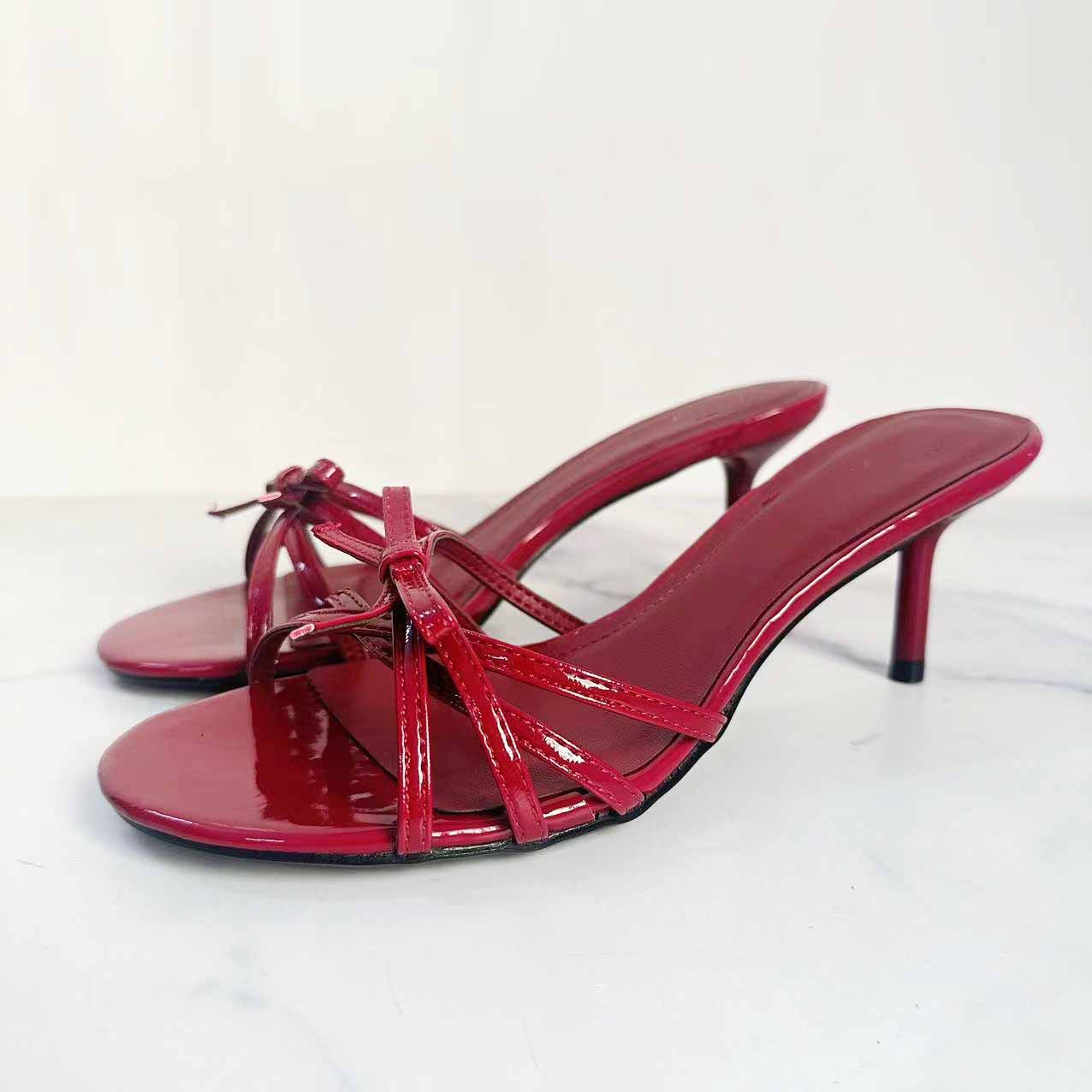 Women's New Fashion Joker Red Bow Is Stiletto Heels with Open Toe Fashion Sandals.