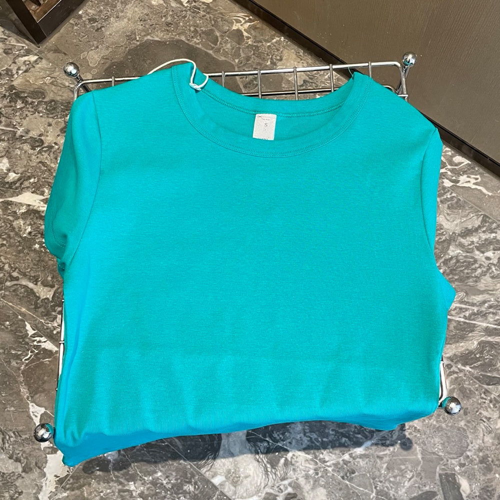 Women's New Fashion Casual Joker Shoulder Solid Color Short-sleeved O-neck T-shirt Retro Women's Chic T-shirt.