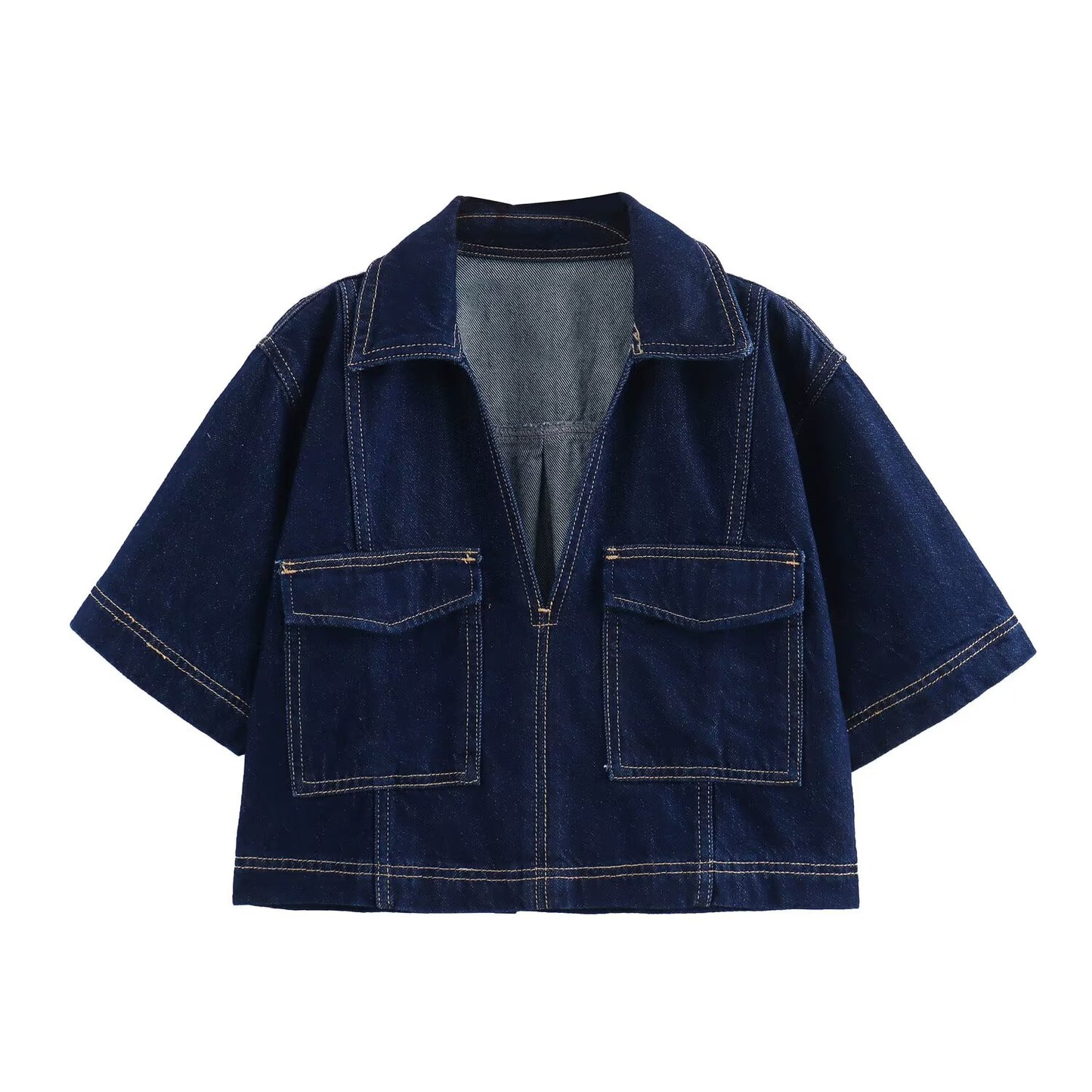 Ladies' new fashion casual short denim shirt retro short sleeved women's shirt chic top+Shorts Skirts Women's suit