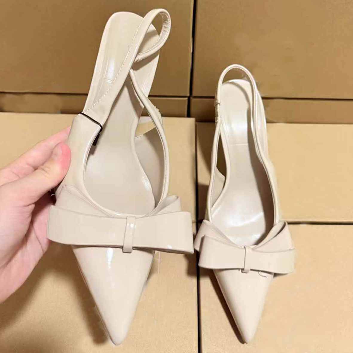 Women's New Fashion Joker Bow Decorative Pointed Strap High-heeled Sandals