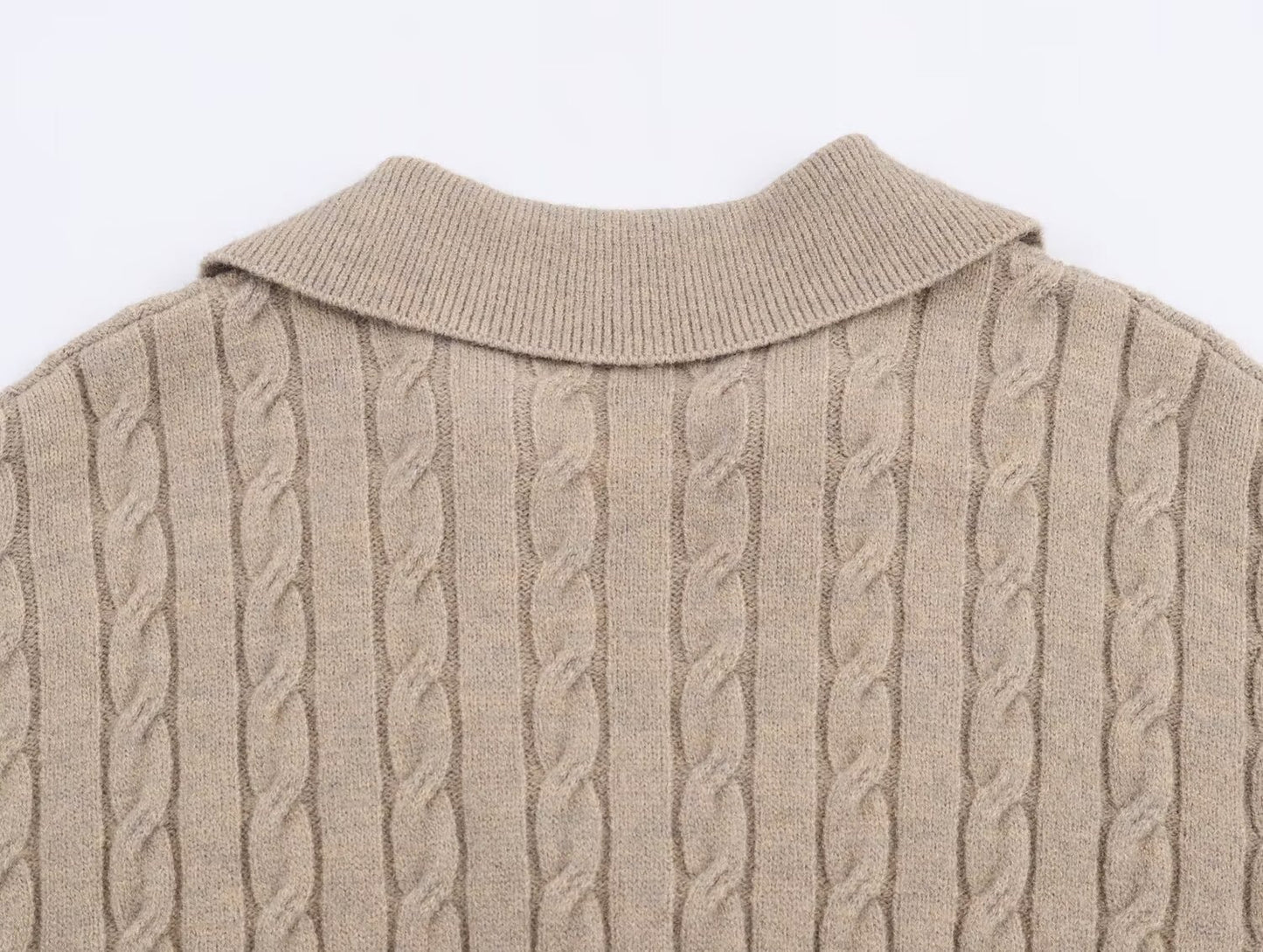 Women's loose soft textured polo shirt collar knit sweater