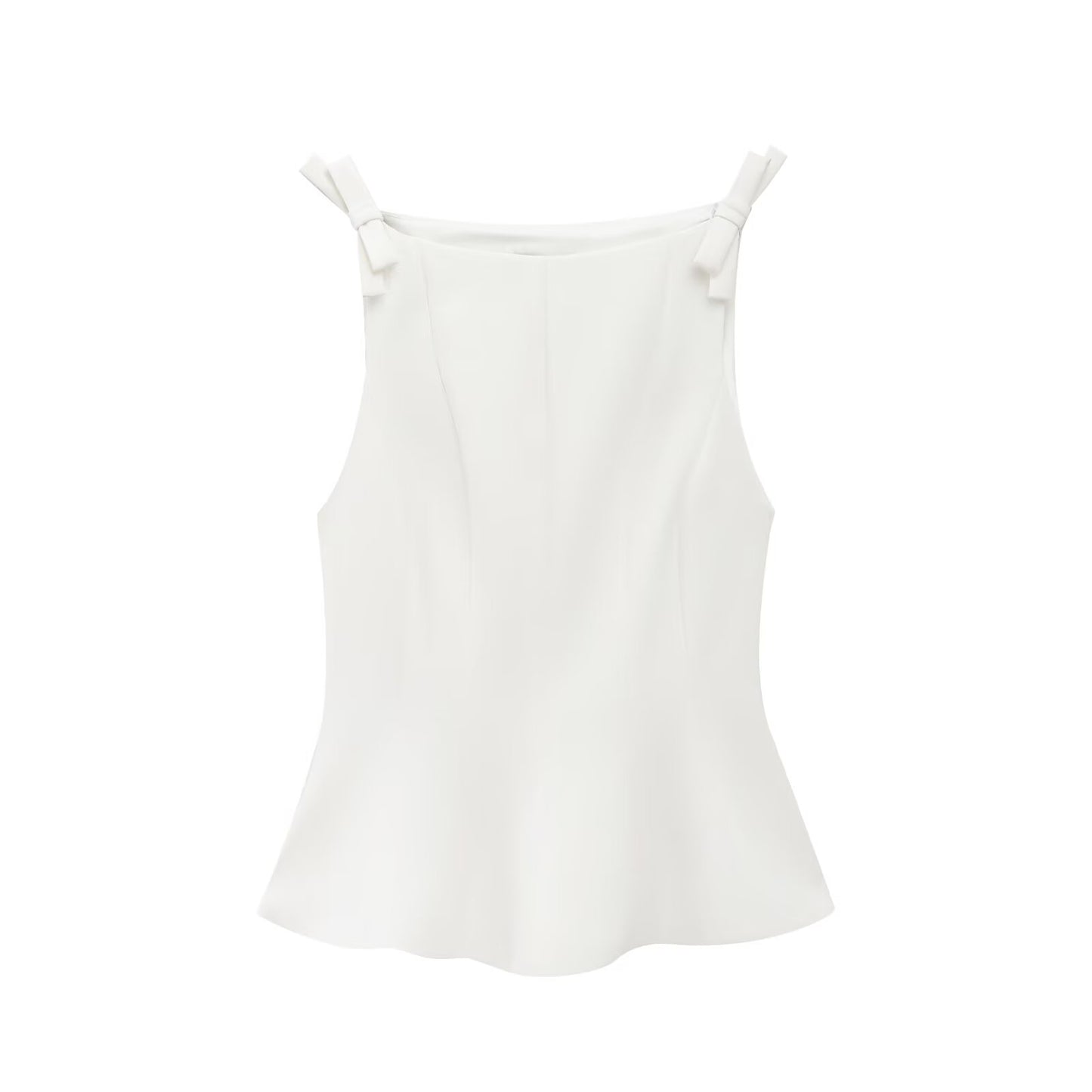 Women's 2025 new fashion bow decoration slim short skirt style hem top retro sleeveless side zipper women's vest chic top