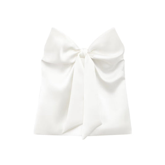 Women's 2025 new fashion bow decoration slim satin texture strapless top retro sleeveless backless women's vest chic top