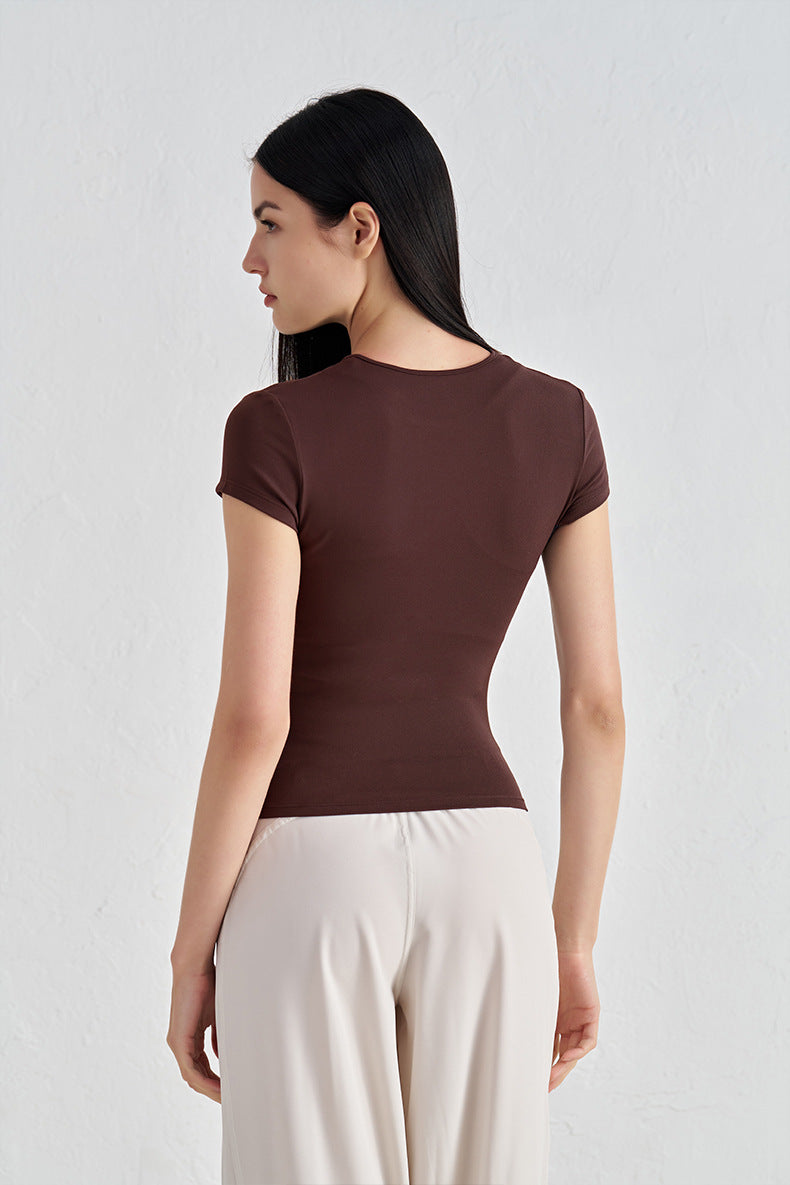 Women's New Comfortable Sports Short-sleeved Fitness Jacket Leisure Yoga Clothes Advanced Waist Slimming Yoga T-shirt