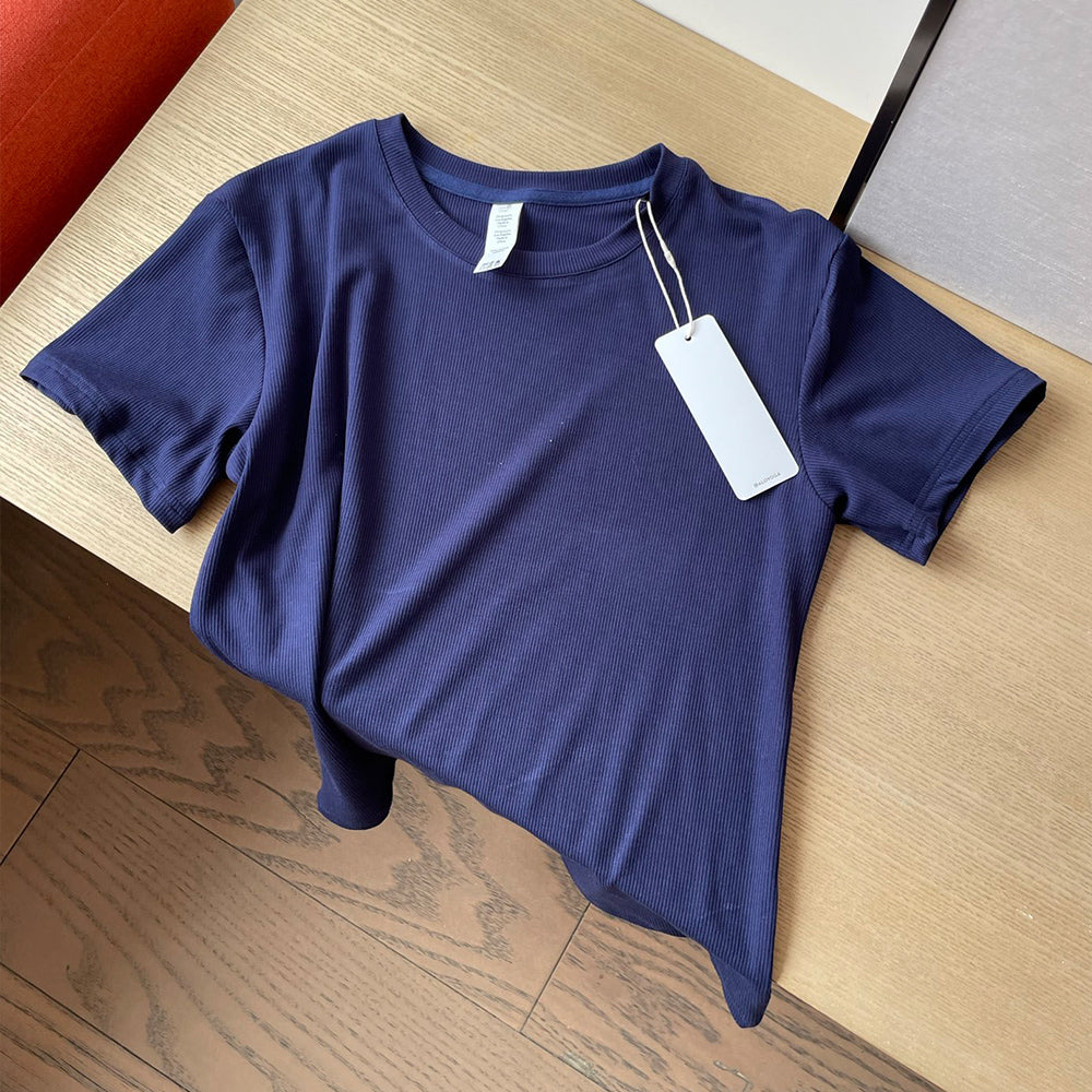 Women's New Fashion Joker Casual Thread Short-sleeved T-shirt Sports Fitness Comfortable Short-sleeved T-shirt.