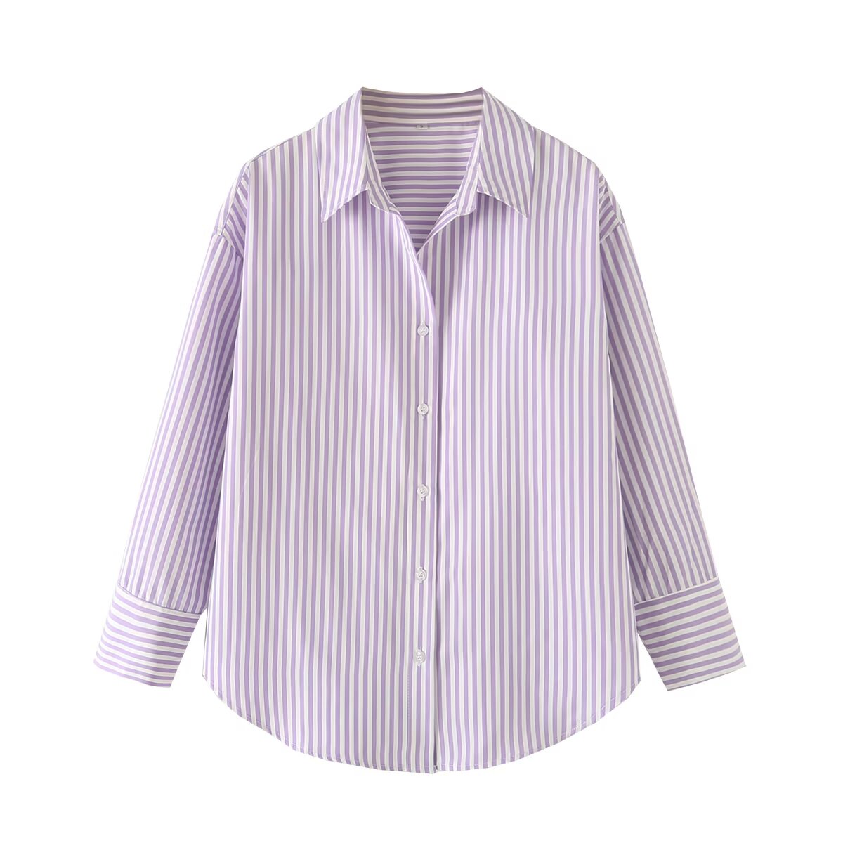 Women's new fashion loose printed striped shirt casual comfortable poplin shirt retro long sleeved button up women's shirt chic top