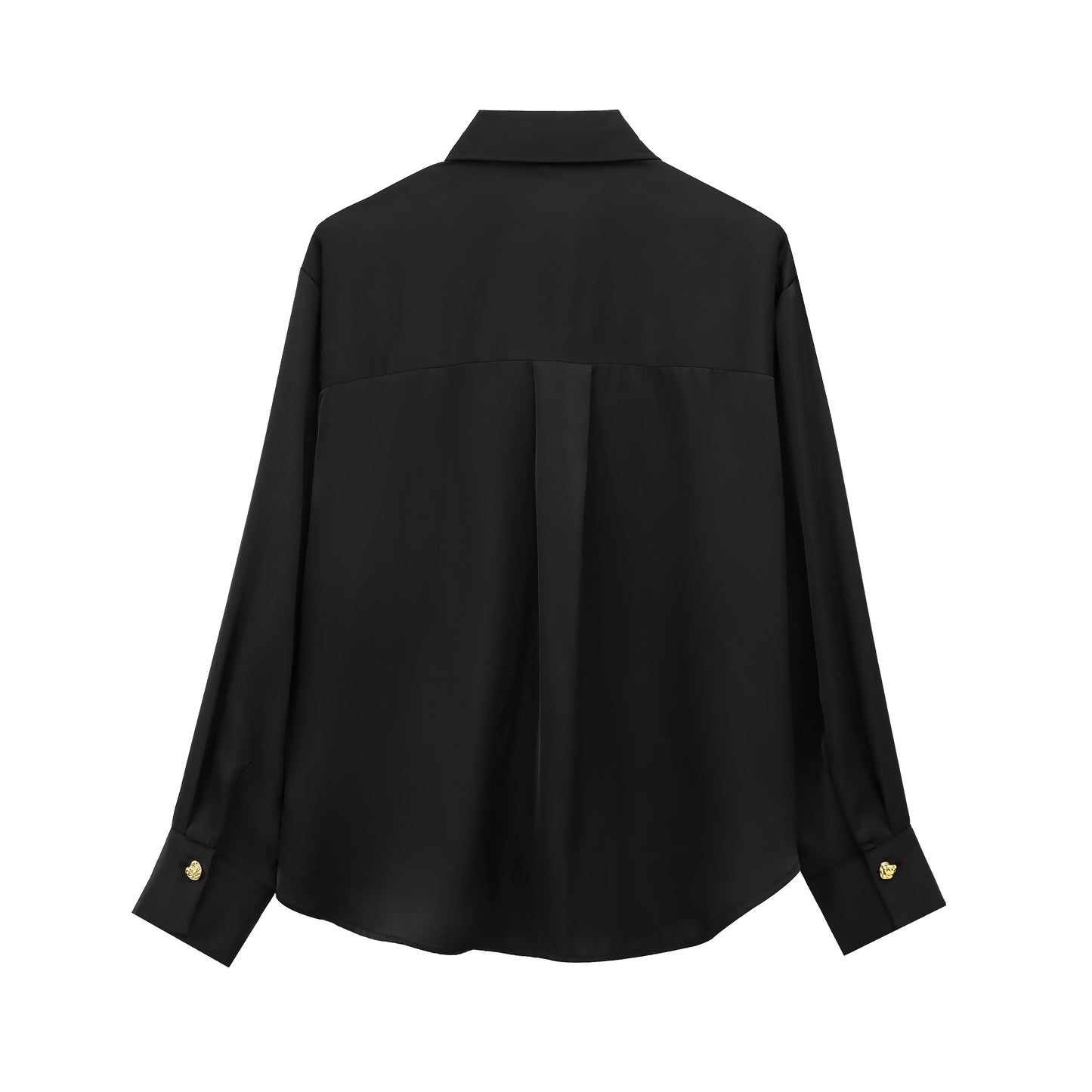 Women's New World Bank Temperament Joker Metal Button Blouses Retro Long Sleeve Button Blouses Chic Tops.