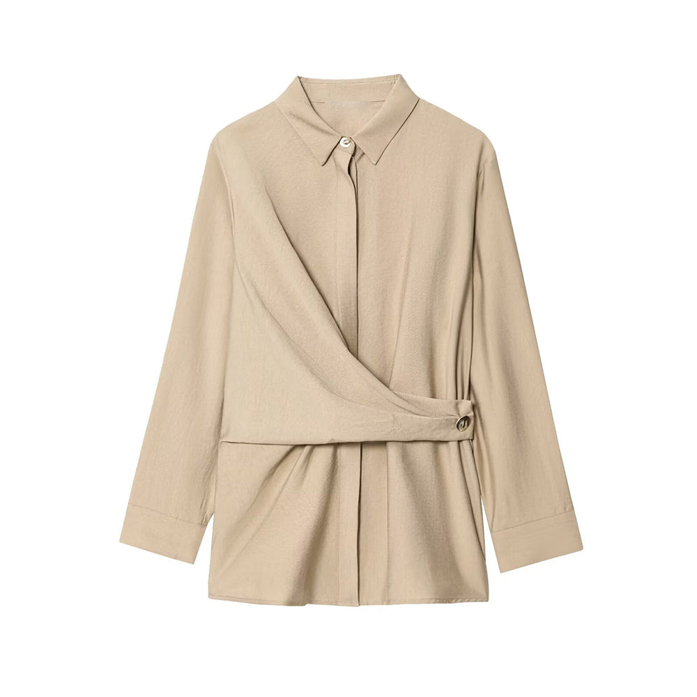 Women's new fashion gold button decoration casual pleated shirt+Pants suit