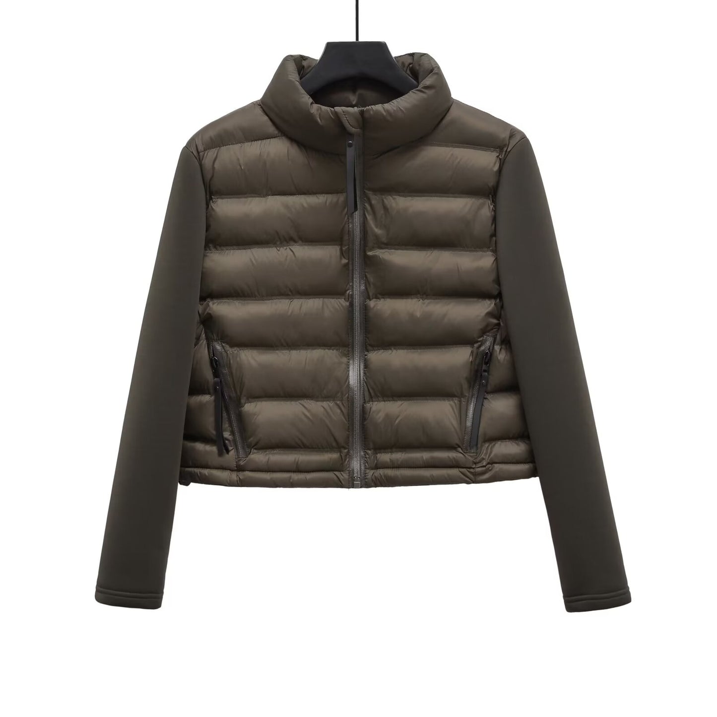 Women's short standing collar spliced cotton jacket Coat