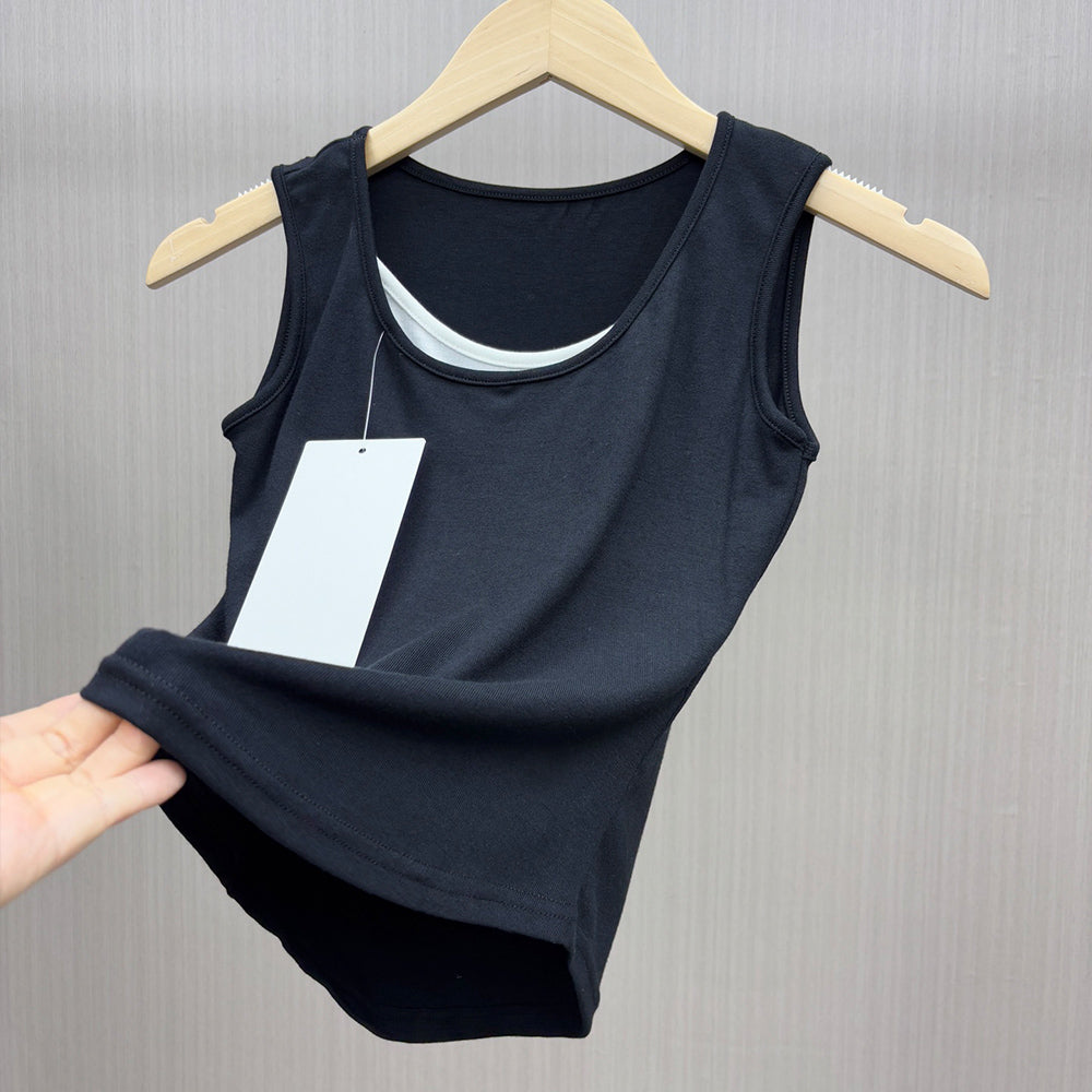 LU Women's New Fashion Casual Joker with Chest Pad One-piece Fixed Cup Bra Top Fake Two-piece Underwear Bottoming Vest.