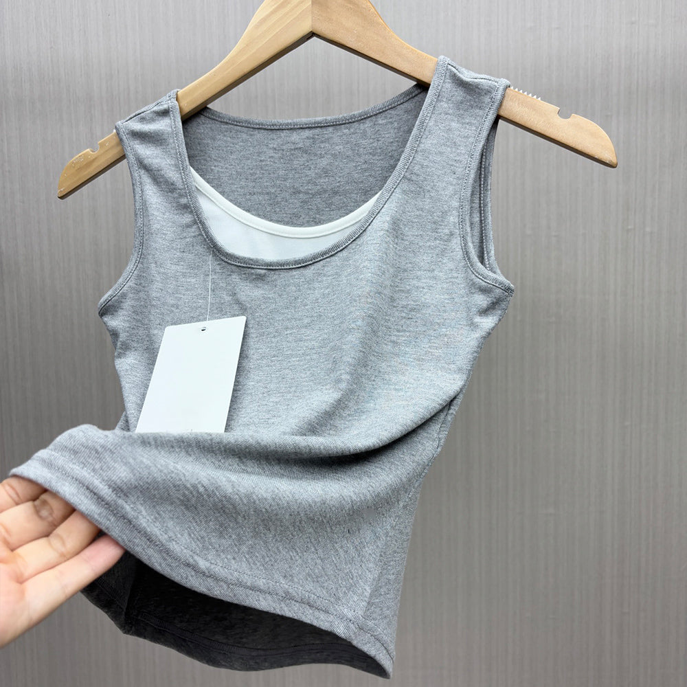 LU Women's New Fashion Casual Joker with Chest Pad One-piece Fixed Cup Bra Top Fake Two-piece Underwear Bottoming Vest.