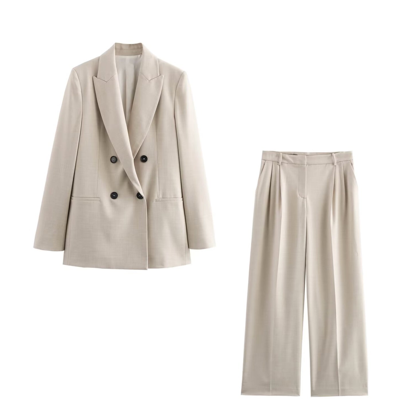 Women's 2025 new fashion pocket decoration loose casual double breasted suit coat retro lapel long sleeved women's coat chic top