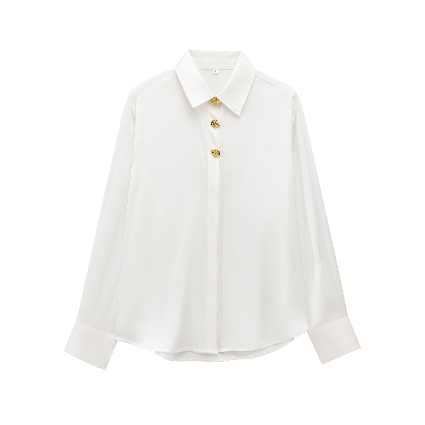 Women's New World Bank Temperament Joker Metal Button Blouses Retro Long Sleeve Button Blouses Chic Tops.