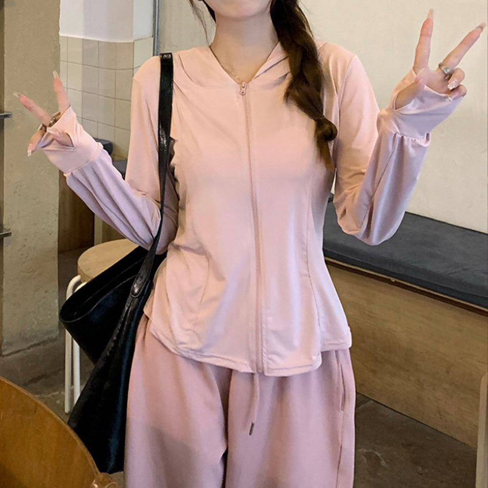 LU Women's New Summer Fashion Joker Ice Thin Outdoor UV Slim Hooded Sun-protective Clothing