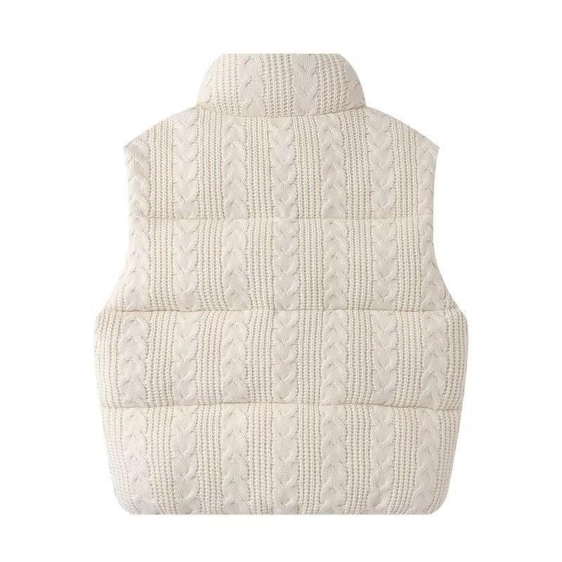 Women's Fashion Chic Temperament Joker Three Salad Chain Knitted Cotton-padded Vest Jacket Retro Sleeveless Pocket Women's Vest