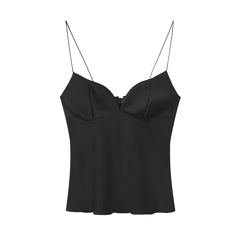 Women's satin textured lingerie style suspender top