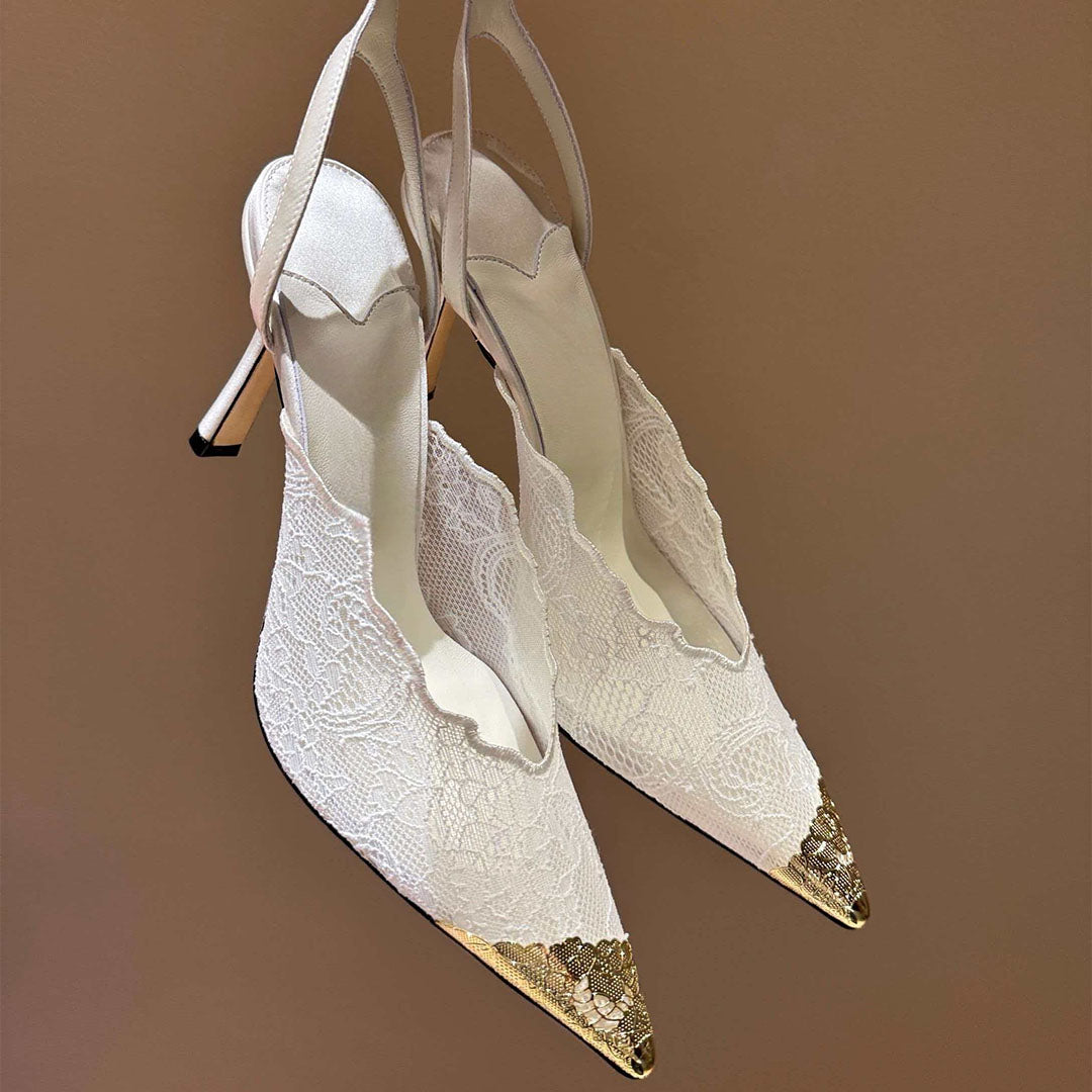 2026 women's new pointed lace high heels