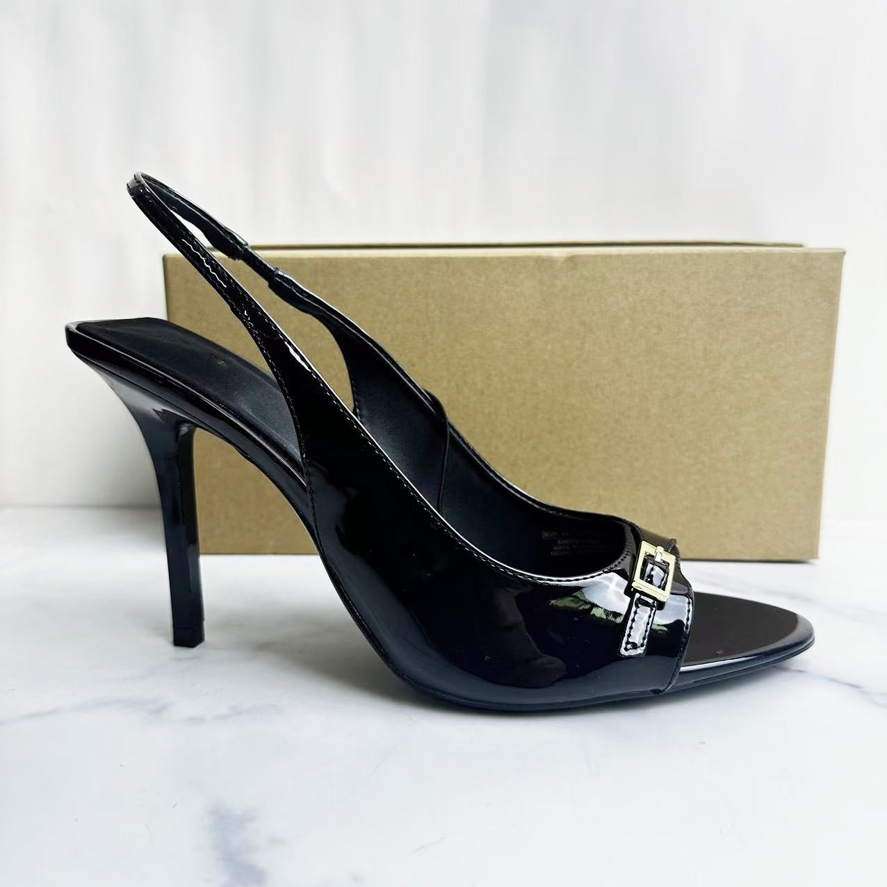 Women's New Fashion Joker High-heeled Shoes Patent Leather Round Toe Stiletto Sandals.