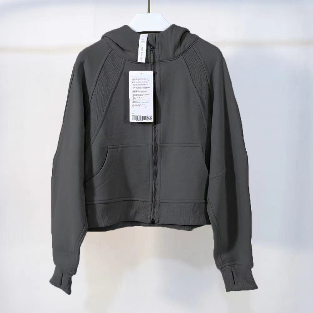 Women's Autumn and Winter New Sports Outdoor Quick-drying Yoga Clothes Slim Short Ladies Cardigan Hooded Sweater Loose Coat
