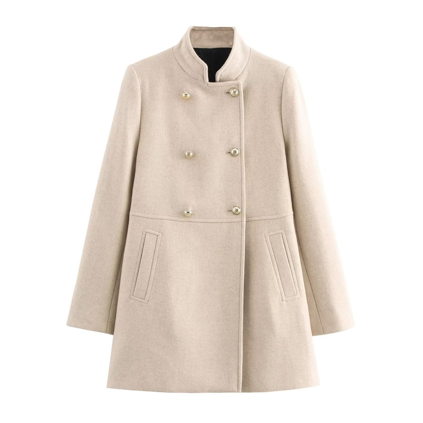 Women's New Fashion Joker Temperament Slim Version Multi-color Blended Exquisite Double-breasted Coat Retro Long-sleeved Coat.