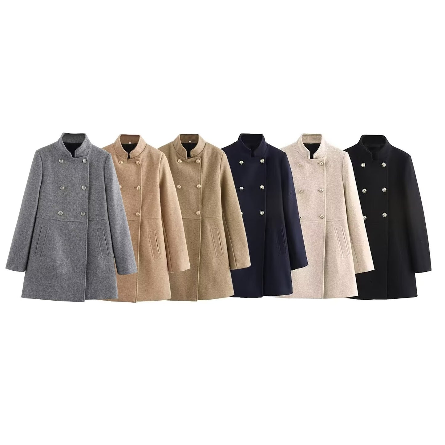 Women's New Fashion Joker Temperament Slim Version Multi-color Blended Exquisite Double-breasted Coat Retro Long-sleeved Coat.