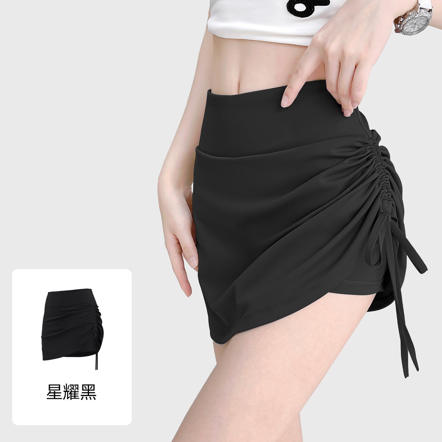 LU Women's New Wrinkle-proof Short Skirt and Hip-lifting Running Fake Two-piece Yoga Fitness Pants