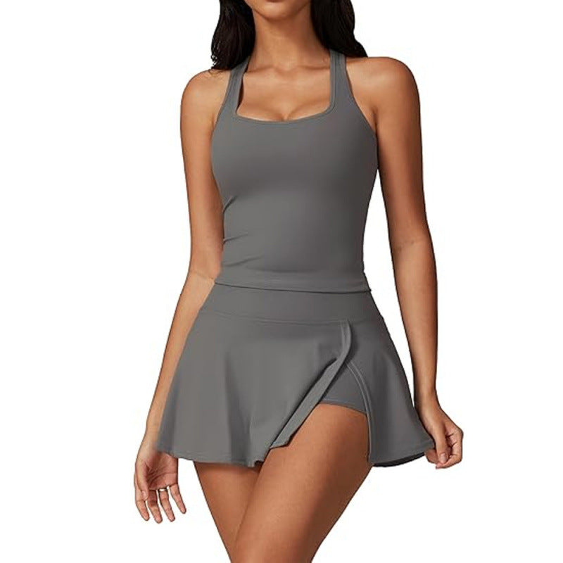 Women's New Tennis Skirt Suit Pocket Sportswear Two-piece Outdoor Running Tight Yoga Clothes