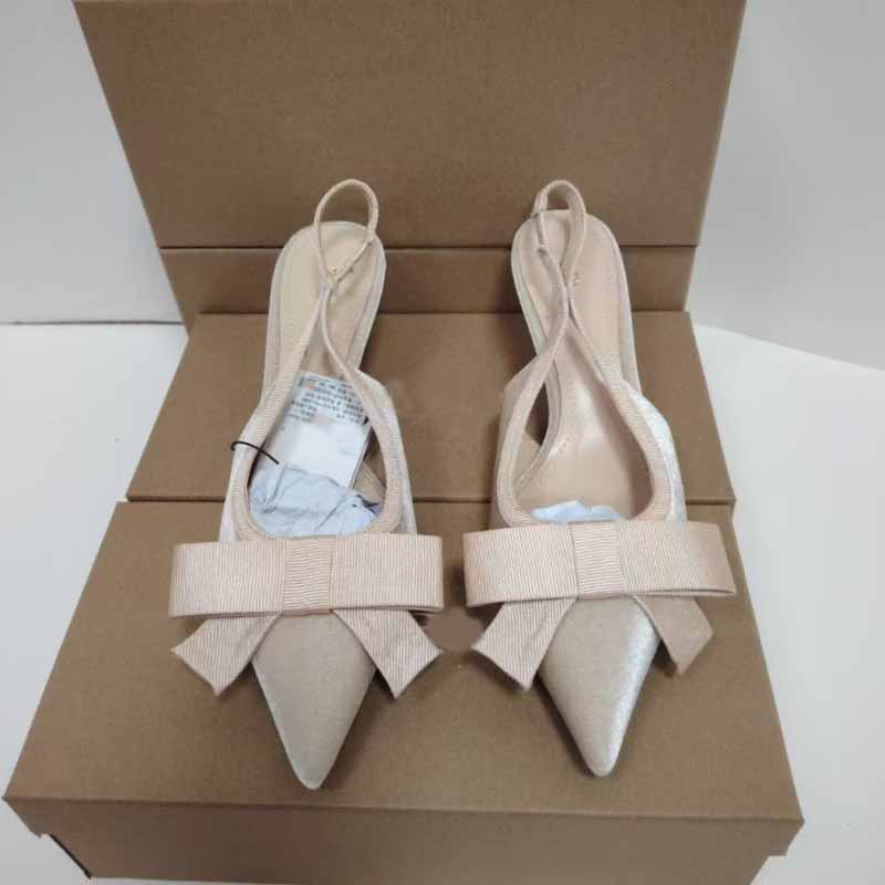 Women's New Fashion Joker Velvet Bow Decorated with Pointed High-heeled Stilettos and Open-heeled Shoes.