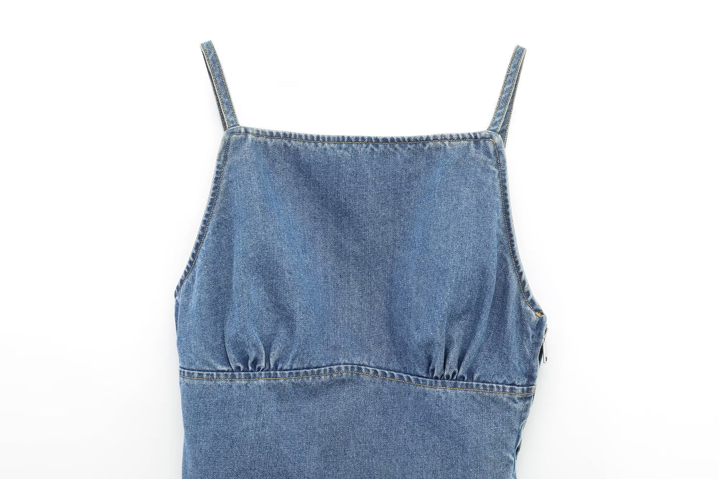 Women's 2025 new fashion pleated decoration slim versatile camisole denim top retro sleeveless backless women's vest chic top