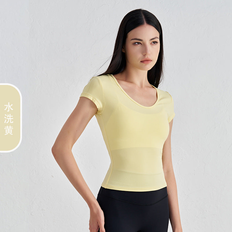 Women's New Comfortable Sports Short-sleeved Fitness Jacket Leisure Yoga Clothes Advanced Waist Slimming Yoga T-shirt