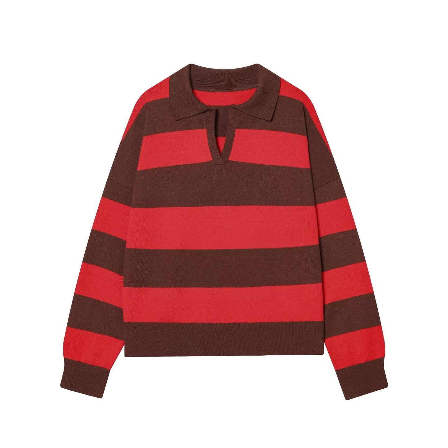 Women's casual striped knitted polo shirt