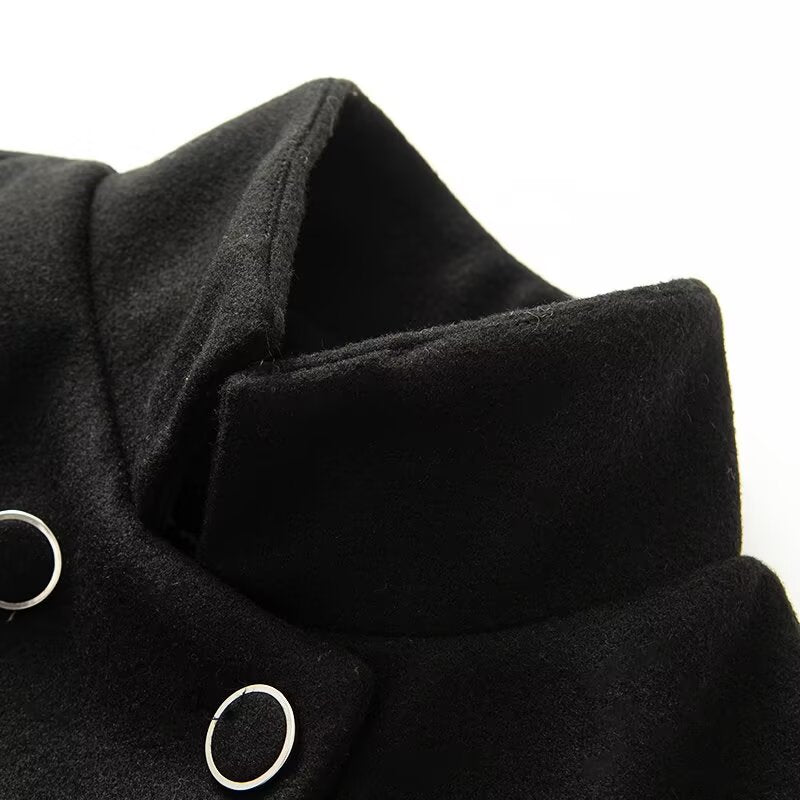 Women's standing collar double breasted batwing sleeve woolen coat