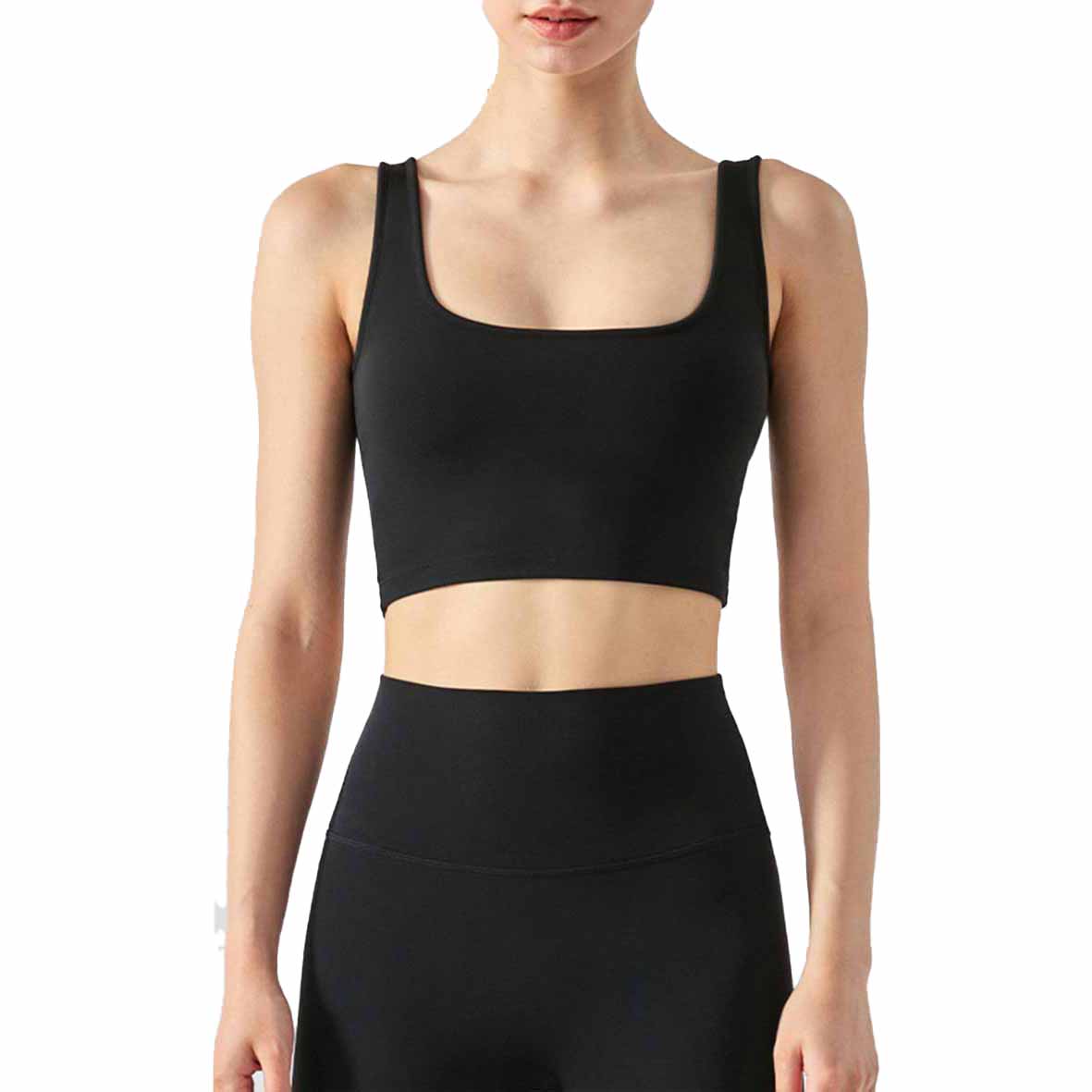 Women's New Square Neck Sports Shock-proof Fitness Running Top Yoga Vest with Chest Pad+average Size High Waist Fitness Quick-drying Tights