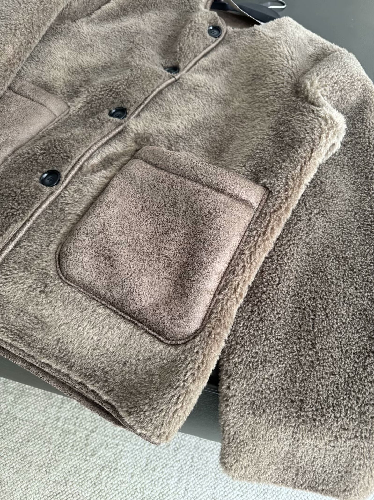 Women's new Fashion pocket decoration loose casual warm fleece jacket coat retro long sleeved button up women's coat chic top