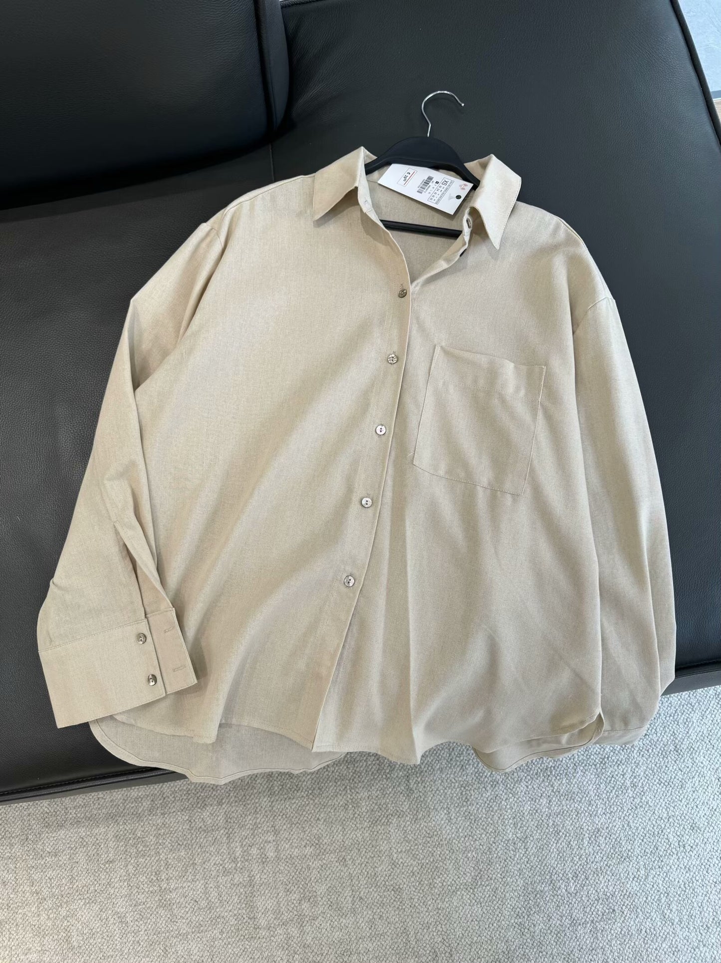 Women's new fashion pocket decoration loose linen blend shirt casual lapel shirt retro long sleeved button up women's shirt chic top