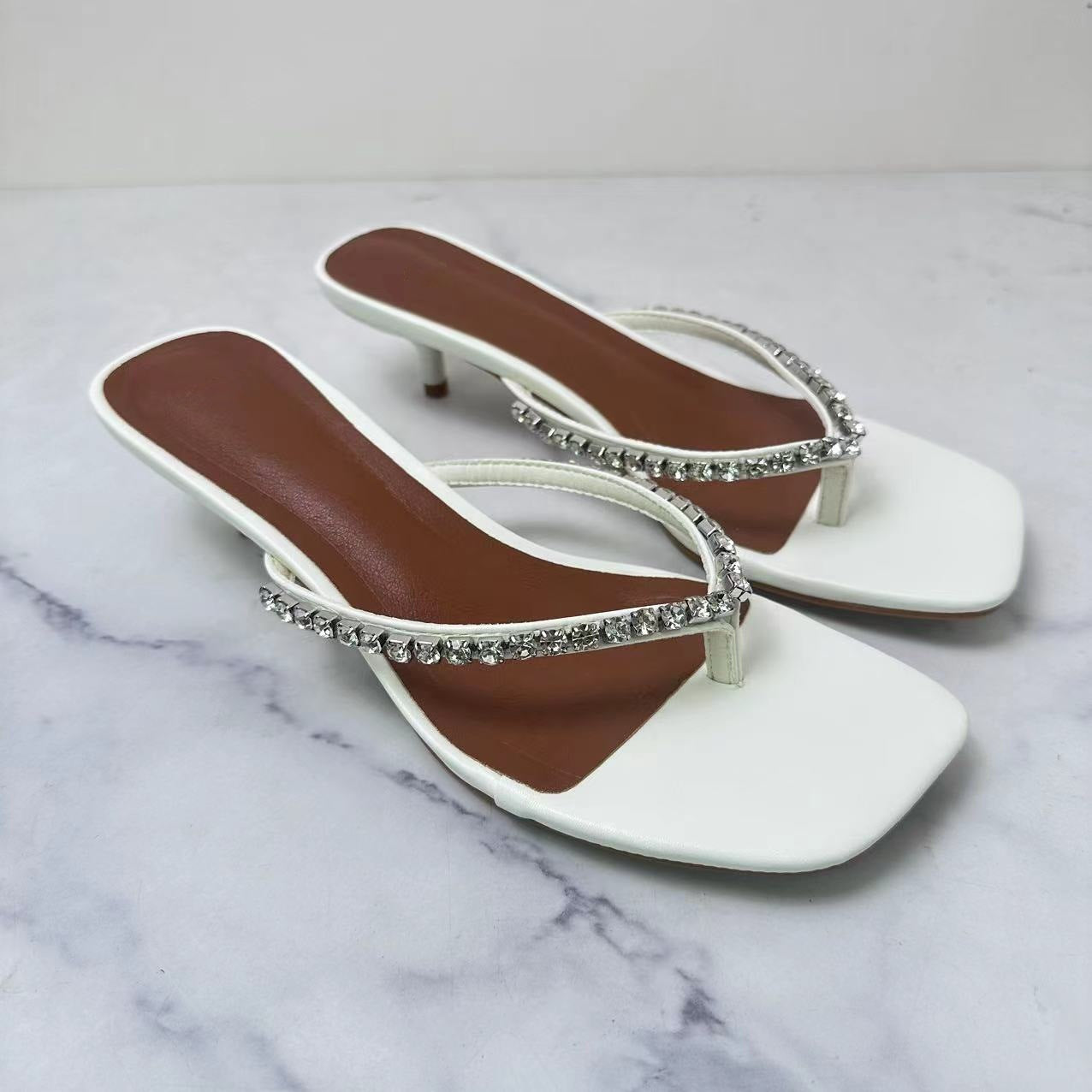 Women's New Fashion Joker Stiletto Flip-flops Joker Square Sandals and Slippers.