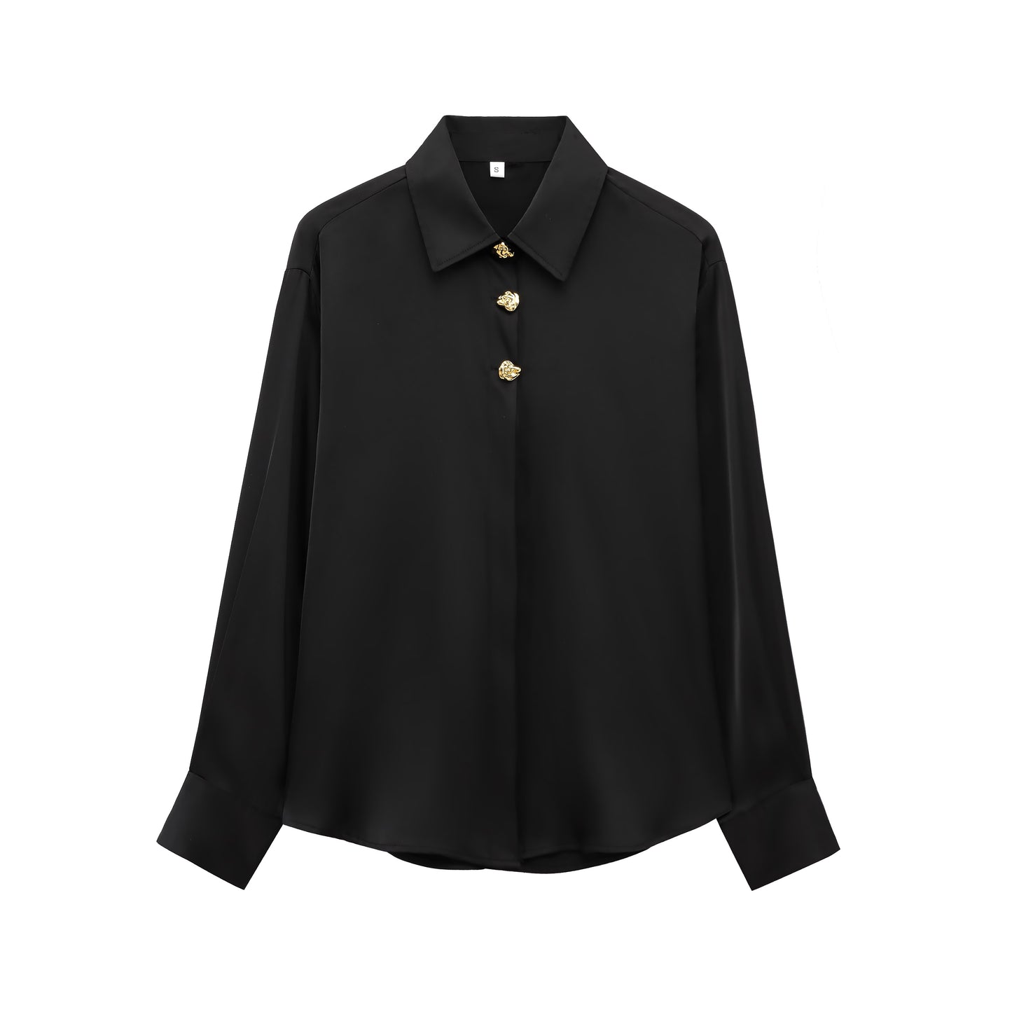 Women's New World Bank Temperament Joker Metal Button Blouses Retro Long Sleeve Button Blouses Chic Tops.