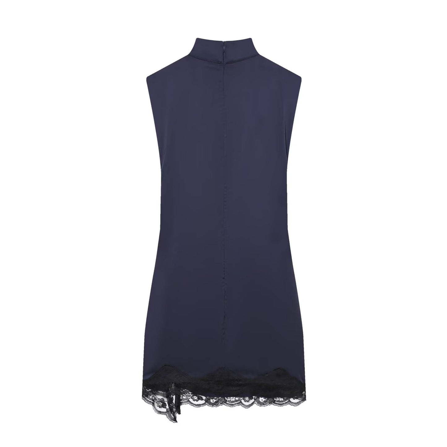 Women's lace patchwork satin texture mini dress