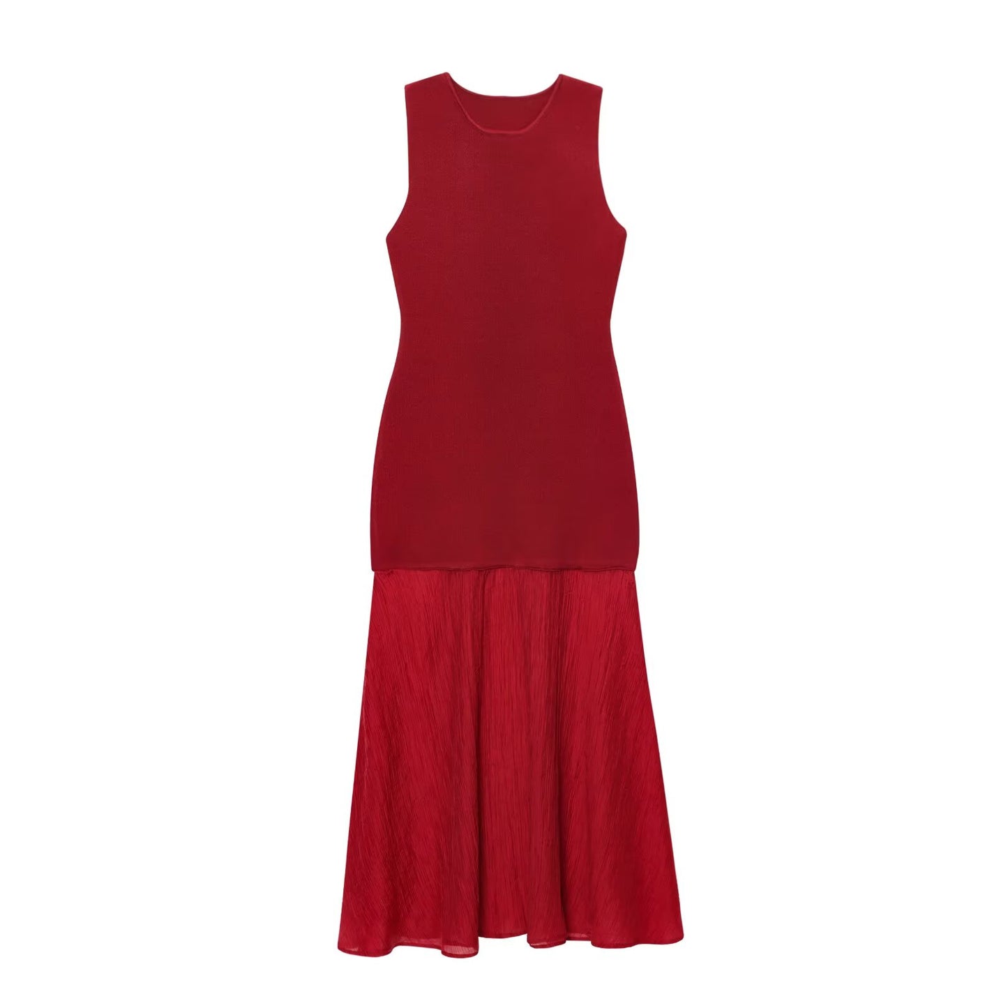 Women's New Fashion Sleeveless Knitted Splicing Midi Dress