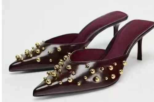 Women's New Fashion Joker Metal Decorative Baotou Design High-heeled Slippers