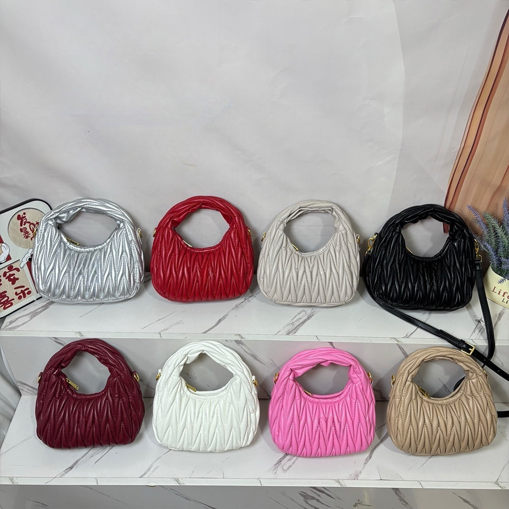 Women's New Fashion Joker Pleated Design Handbag Shoulder Crossbody Bag