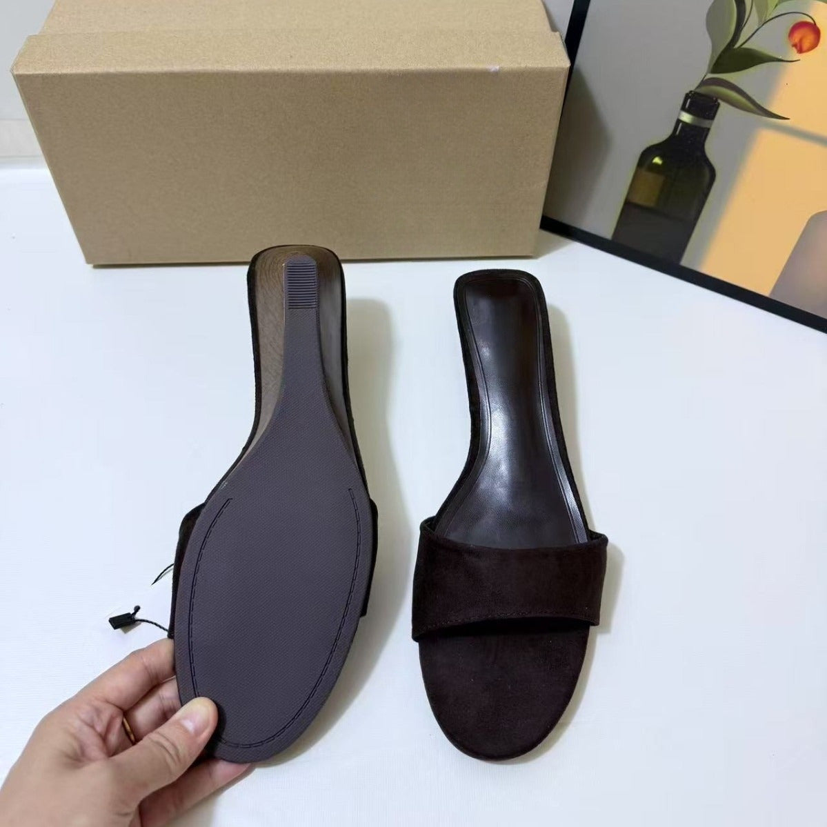 Women's New Fashion Joker Round Toe Wedge Slippers Joker French Temperament Slippers for Women's High Heels