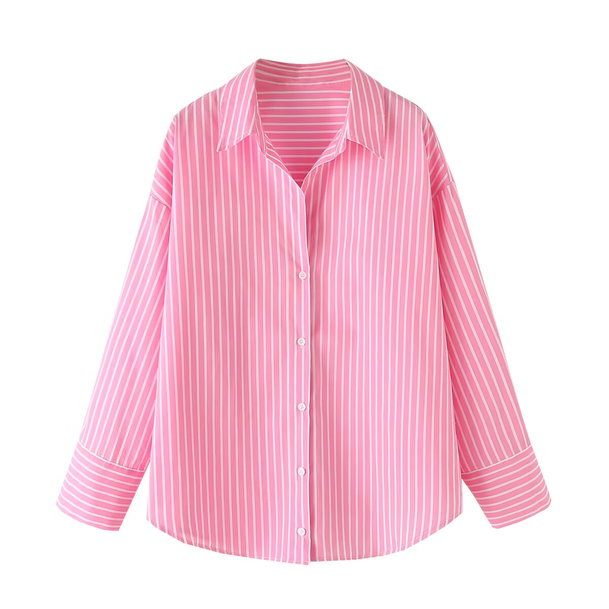Women's new fashion loose printed striped shirt casual comfortable poplin shirt retro long sleeved button up women's shirt chic top