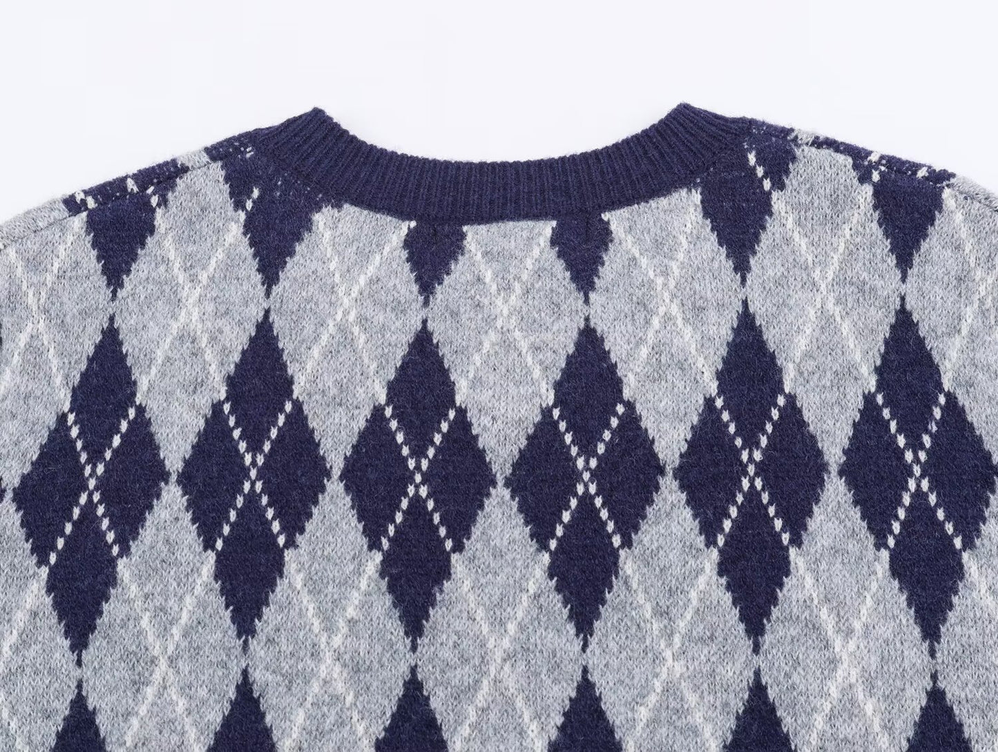 Women's comfortable casual O Neck argyle knitted sweater