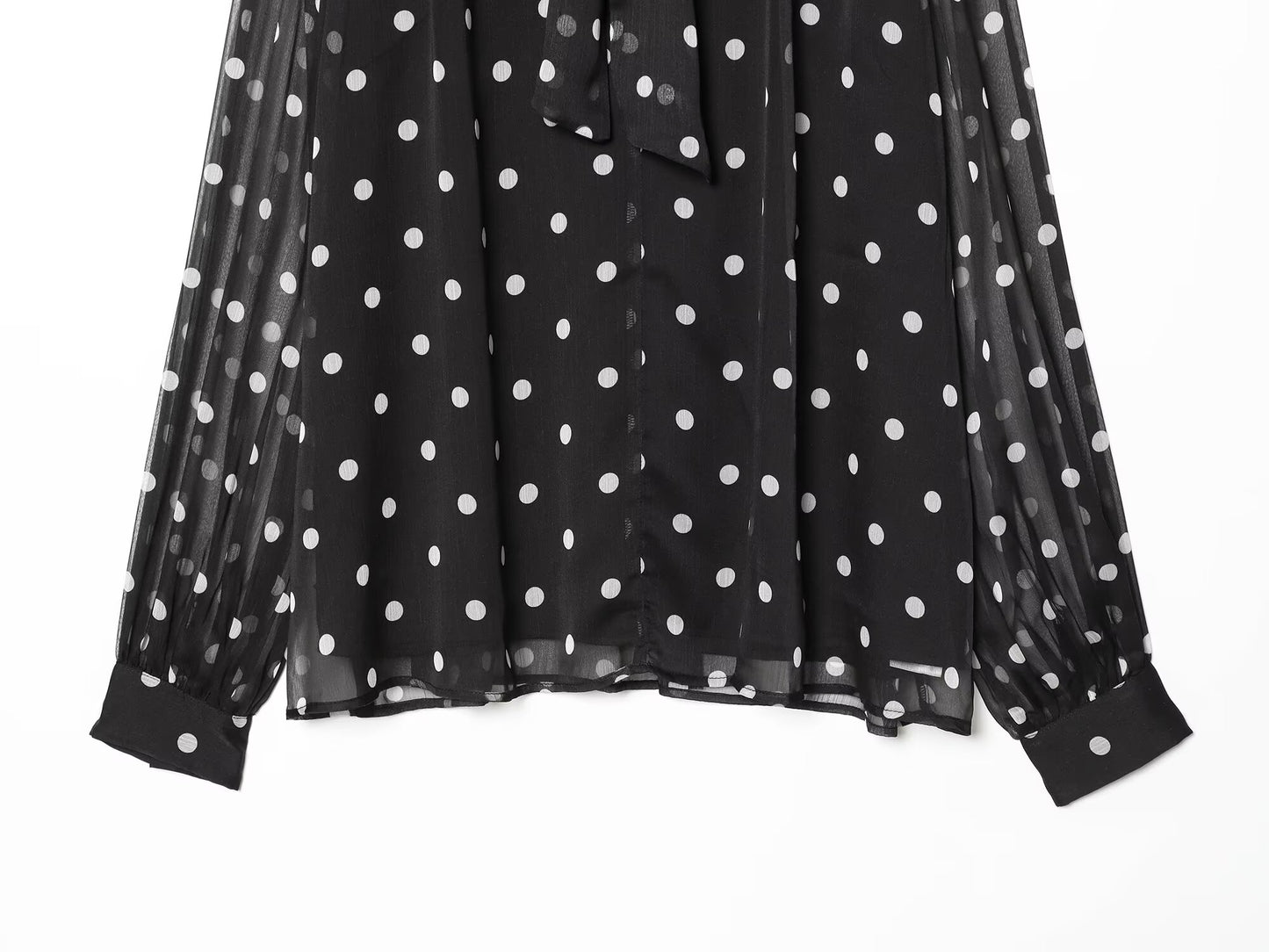 Women's ribbon collar polka dot shirt
