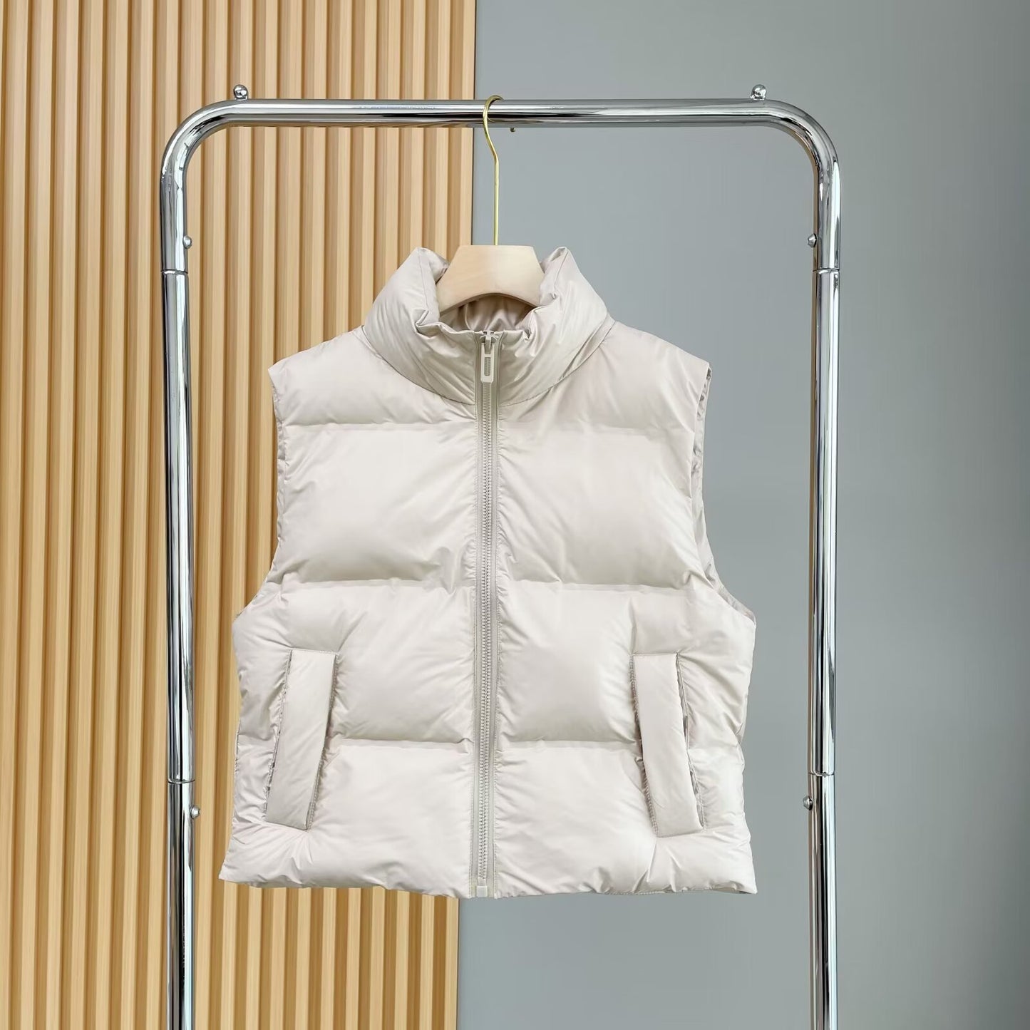 Women's standing collar sleeveless zipper cotton vest